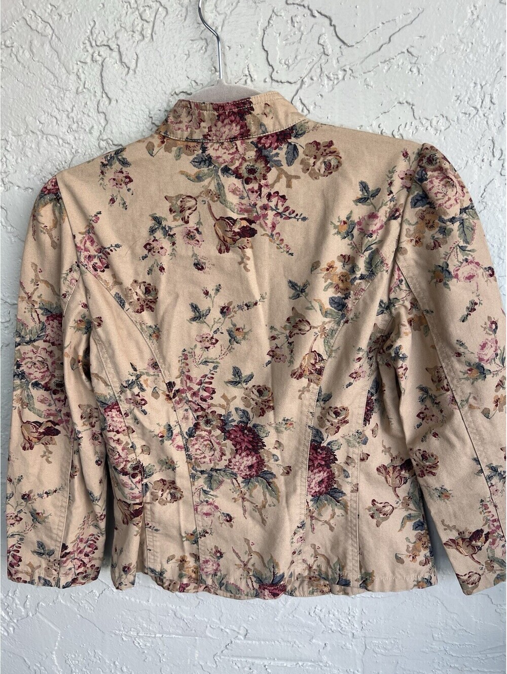 Chaps Denim Jacket Womens S Beige Floral Rose Print Cotton Fairy Victorian Vtg. - Picture 8 of 15